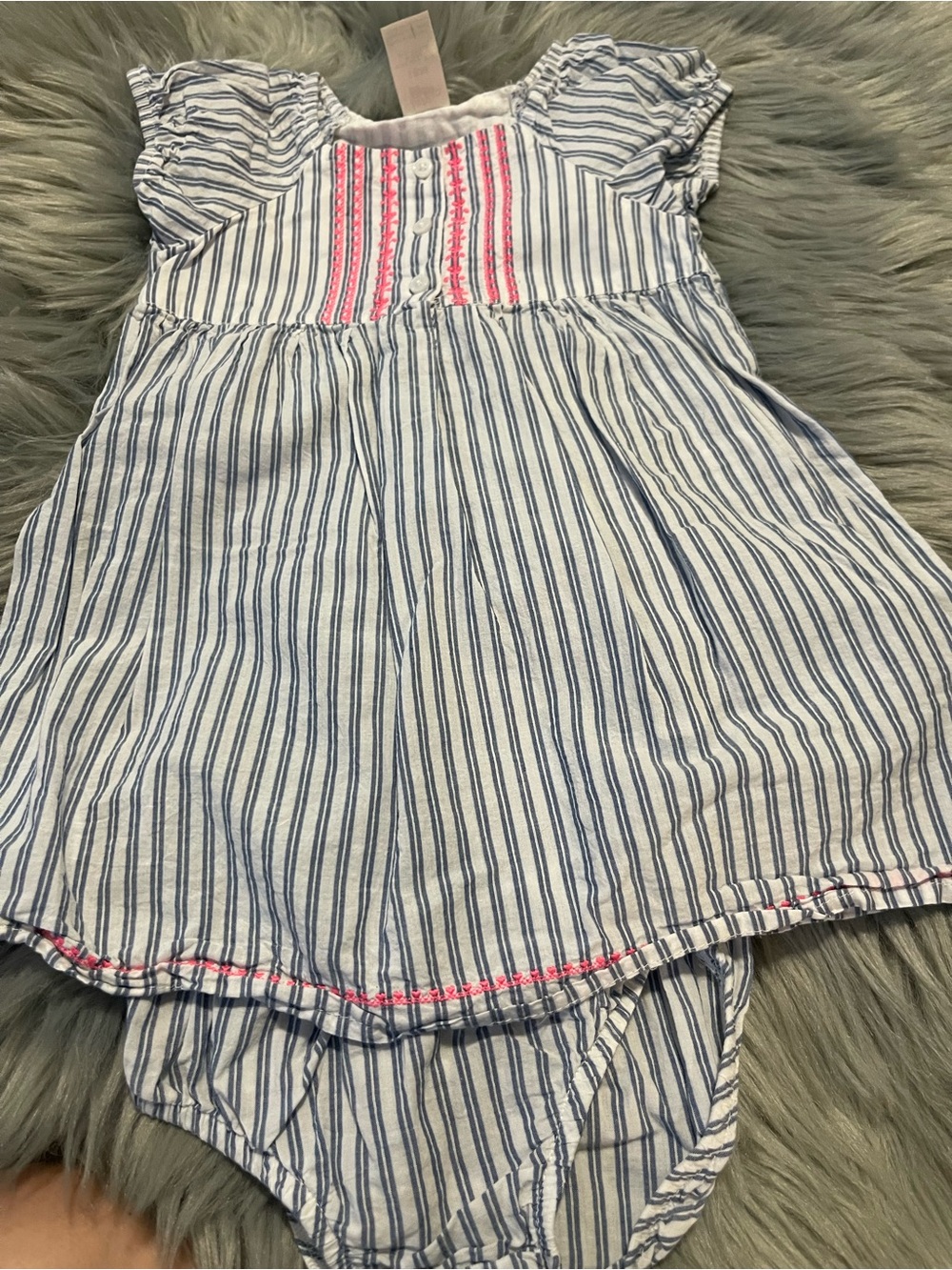 Cute baby girl dress striped with coral pink accent. Baby b’gosh 18 months #2833